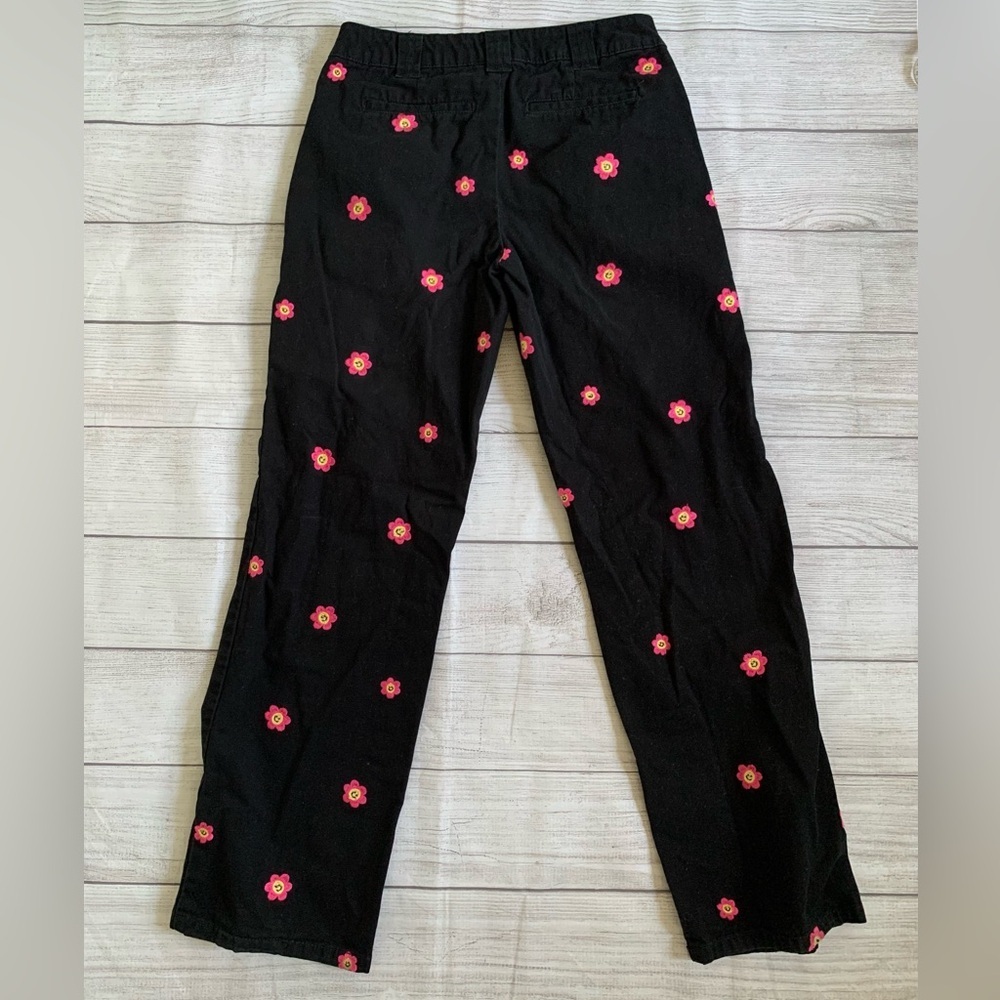 Forever 21 Black and Pink Embroidered Flower Pants - Picture 2 of 5
